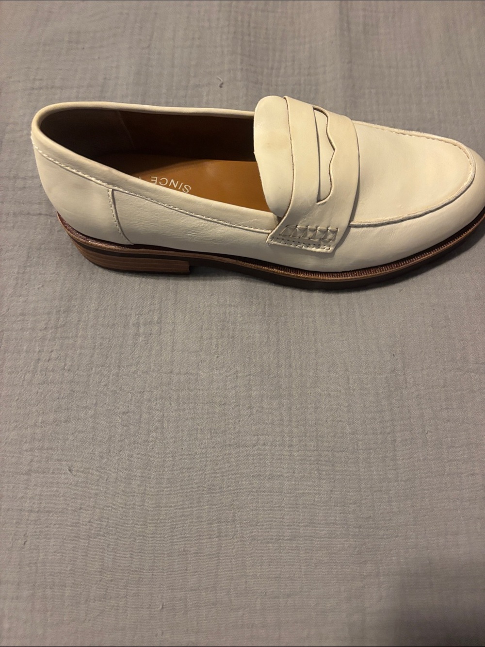 Kork-Ease Cream Leather Penny Loafers with Brown Stacked Sole